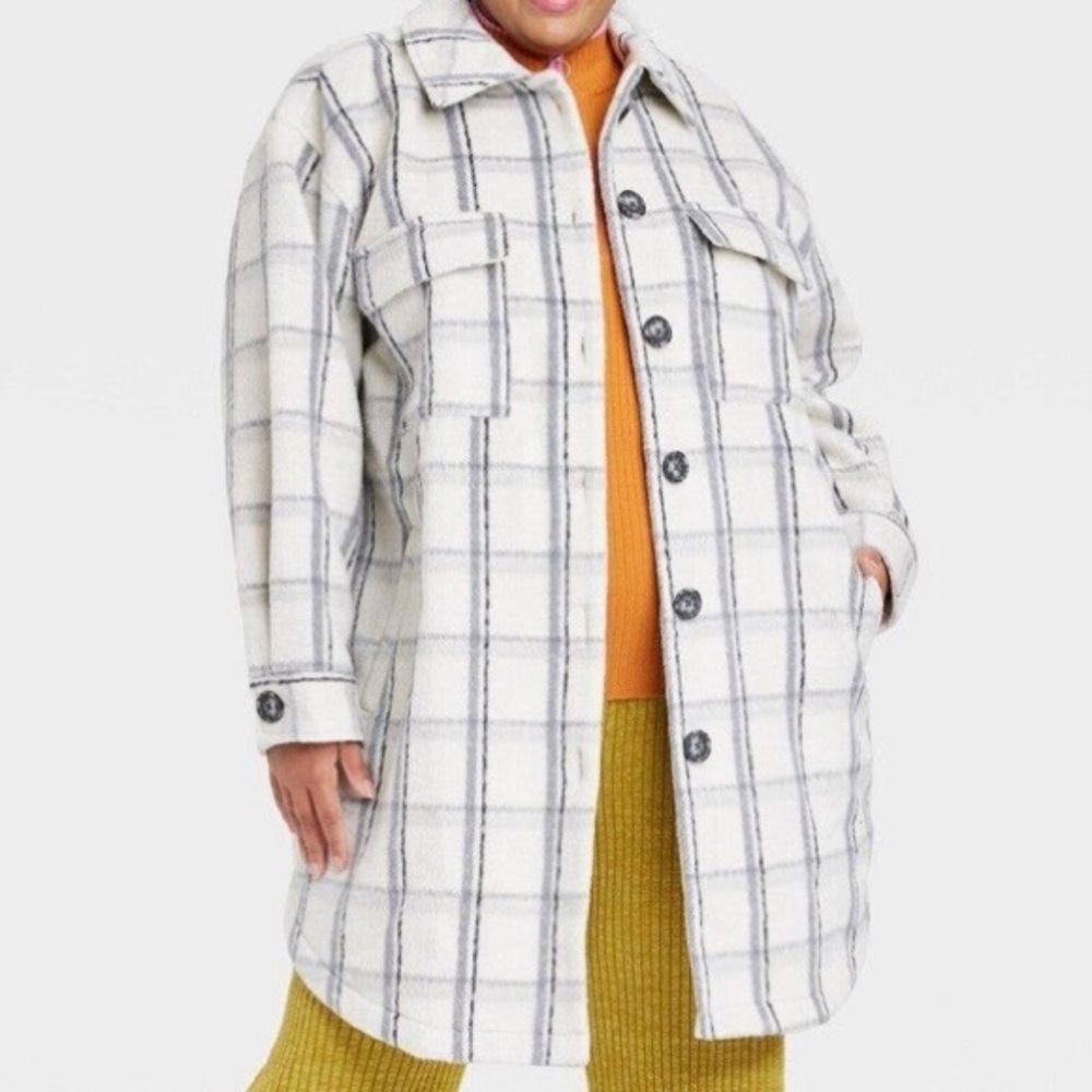 Ava & Grace White and Gray Plaid Utility Jacket 4X